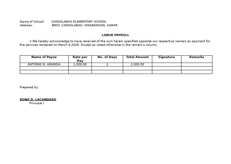 Labor Payroll | PDF