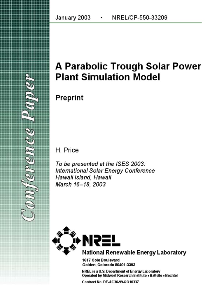 A Parabolic Trough Solar Power Plant Simulation Model | PDF | Solar ...