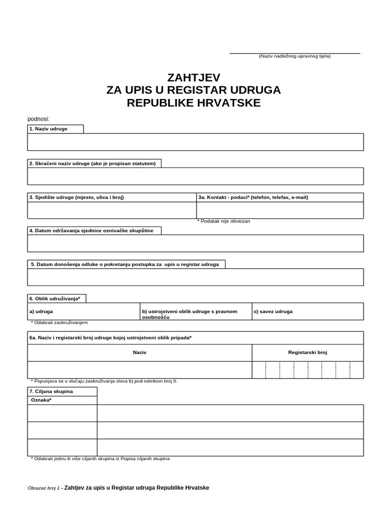 Obrazac Broj 1 | PDF