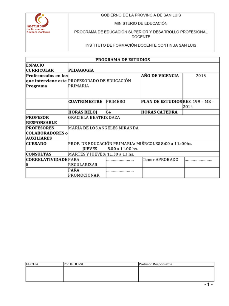Programa Definitivo PEDAGOGÍA 2015 | PDF | Maestros | Pedagogía