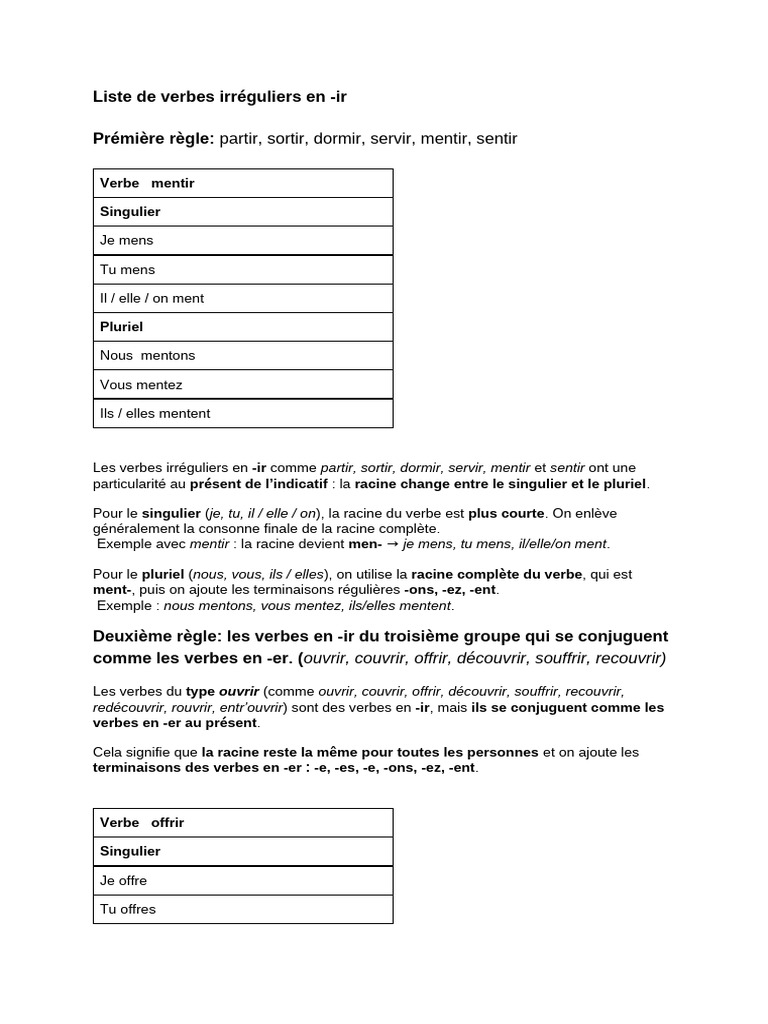 Les Verbes en Ir Irreguliers 10eme | PDF | Verbe | Langues