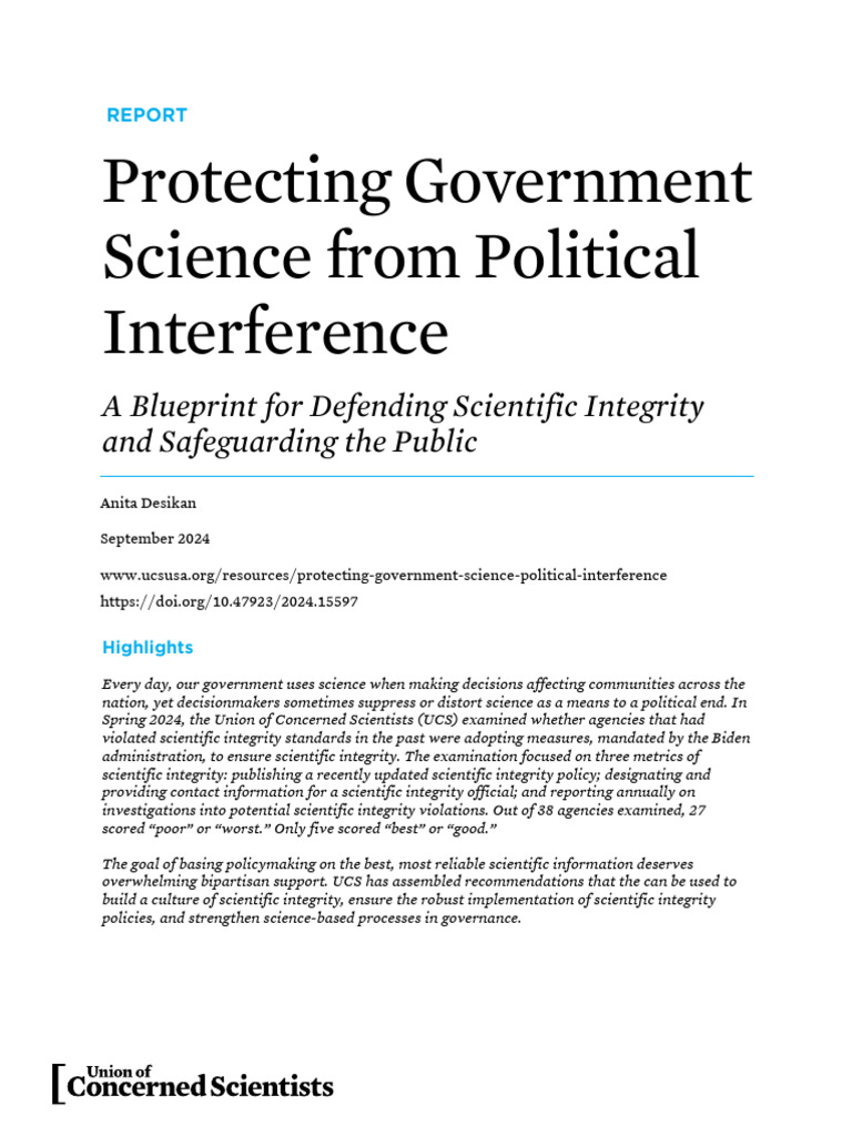 Protecting Government Science From Political Interference Full Report ...