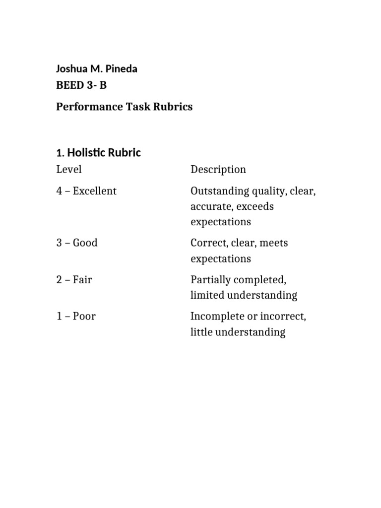 Performance Task Rubrics | PDF