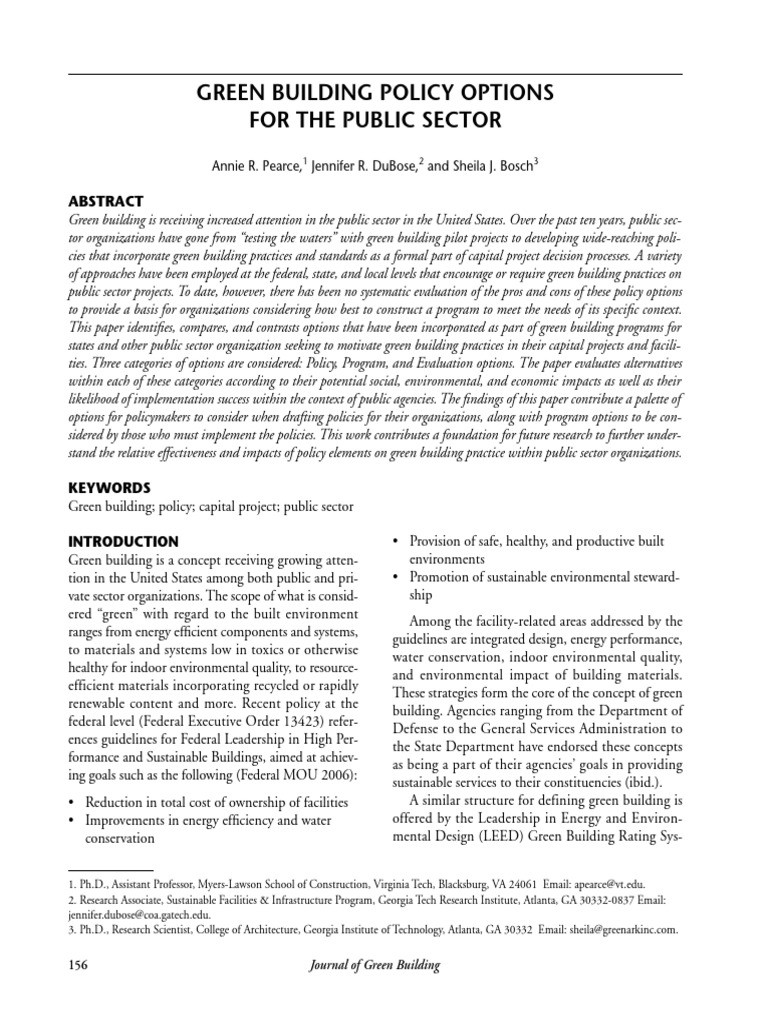 Green Building Policy Options For The Public Sector | PDF