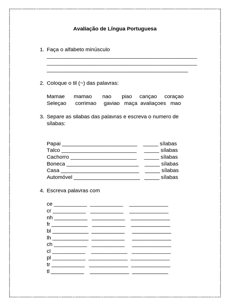 Avaliação de Língua Portuguesa 1 Ano II Unidade | PDF