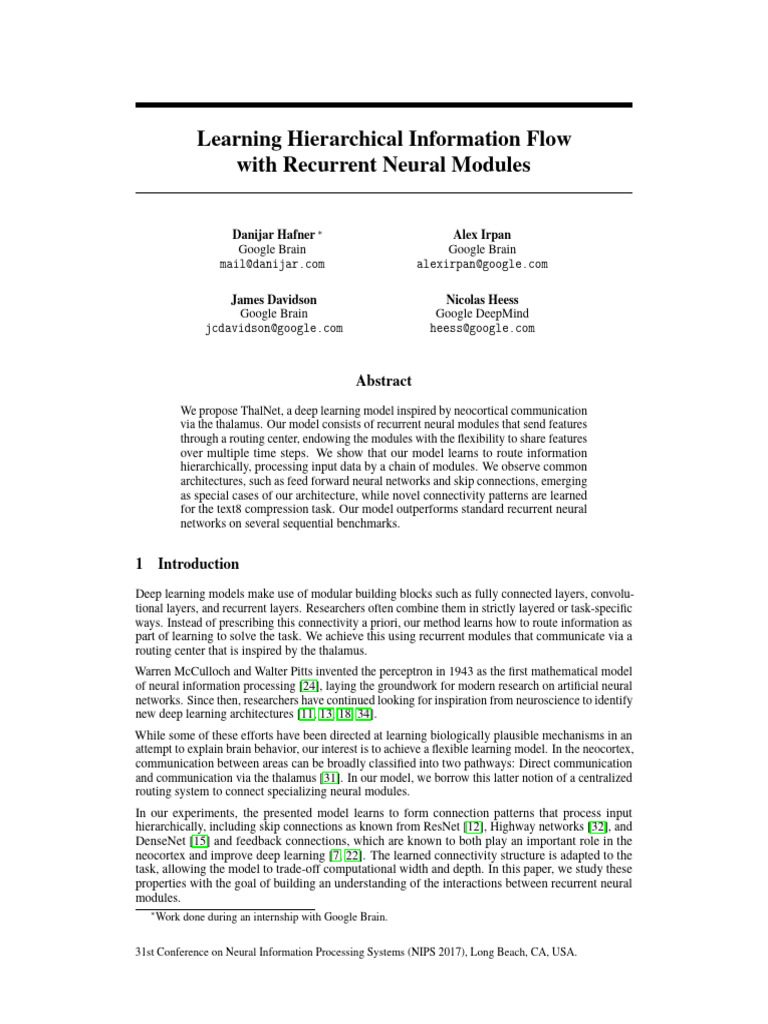 Learning Hierarchical Information Flow With Recurrent Neural Modules ...