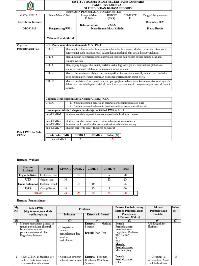 RPS OBE English For Business | PDF