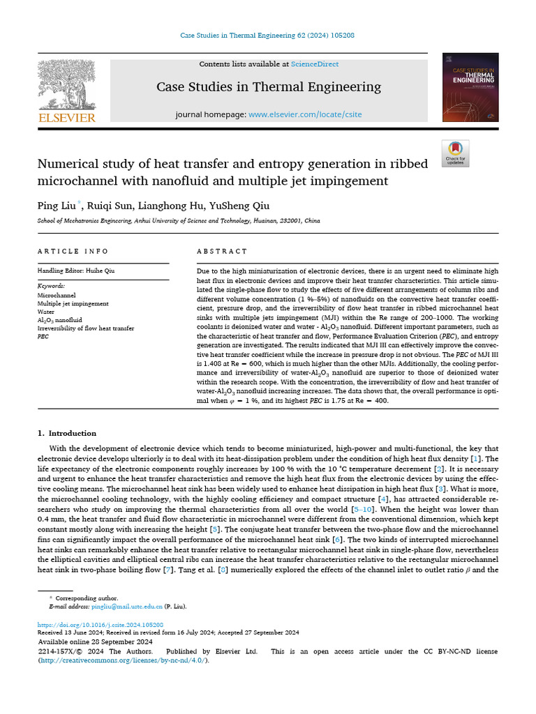 Numerical Study of Heat Transfer and Entropy Generation 2024 Case ...