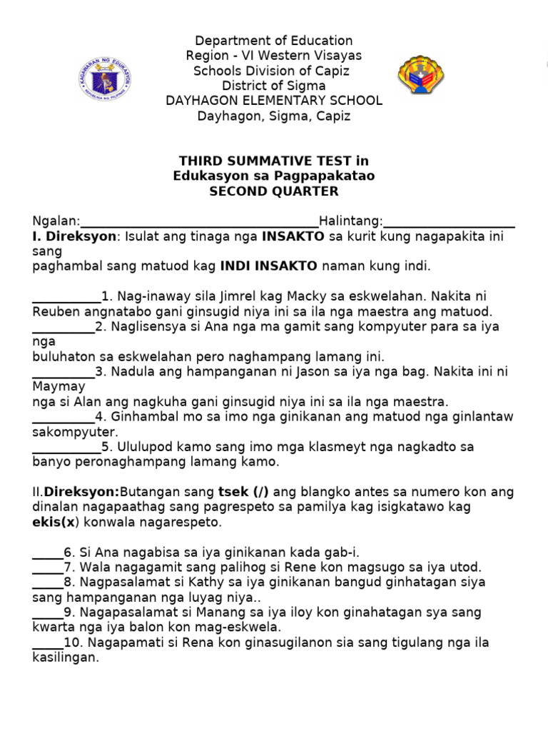 3rd Summative in Esp q2 | PDF