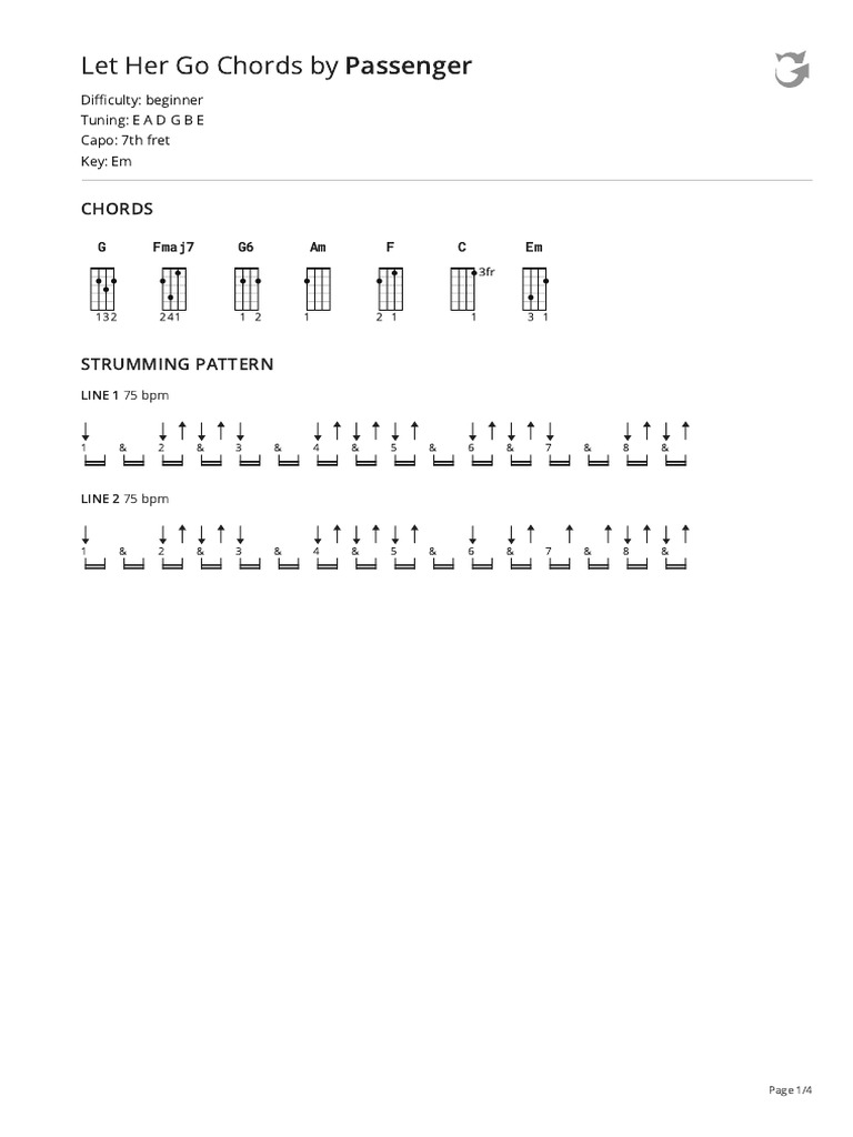 Let Her Go Chords by Passengertabs @ Ultimate Guitar Archive | PDF ...