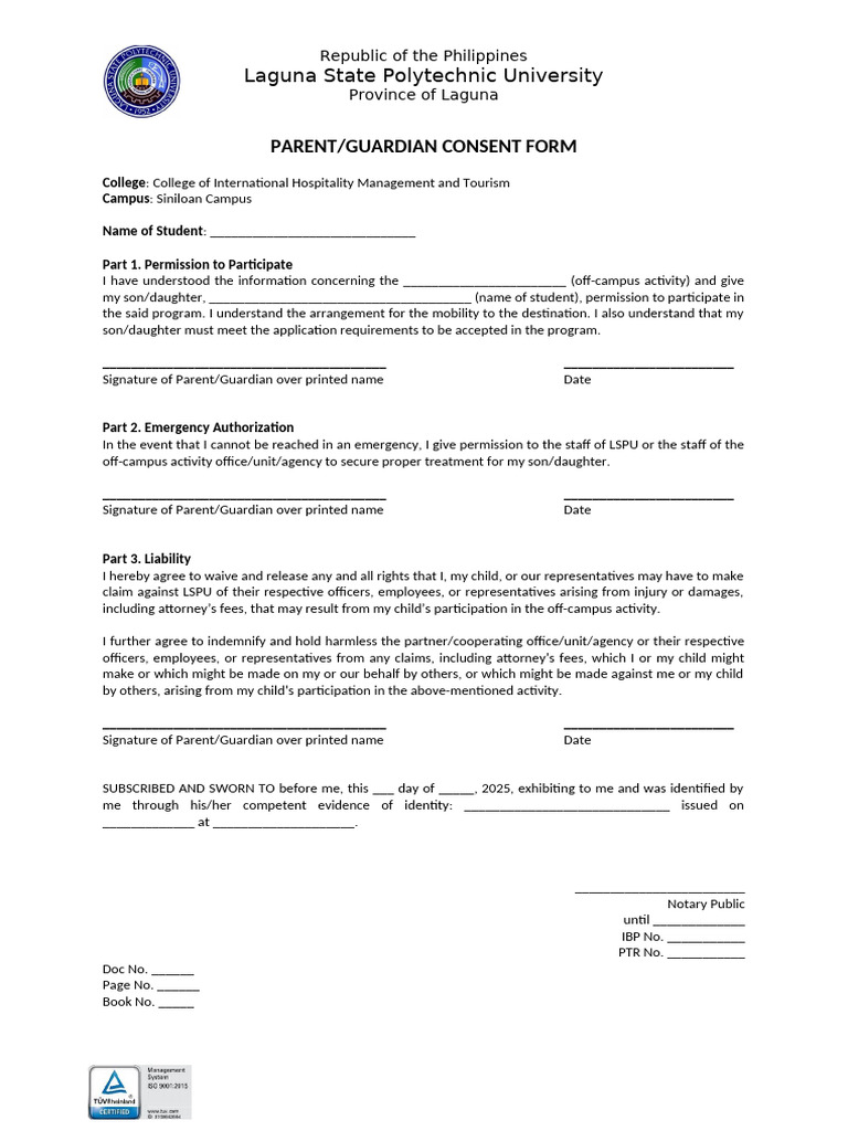 Parent or Guardian Consent Form | PDF | Justice | Crime & Violence