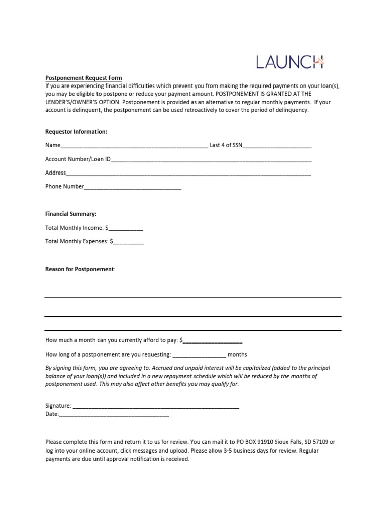 Launch Postponement Request Form | PDF