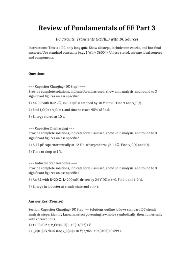 Review of Fundamentals of EE Part 3 DC ONLY | PDF