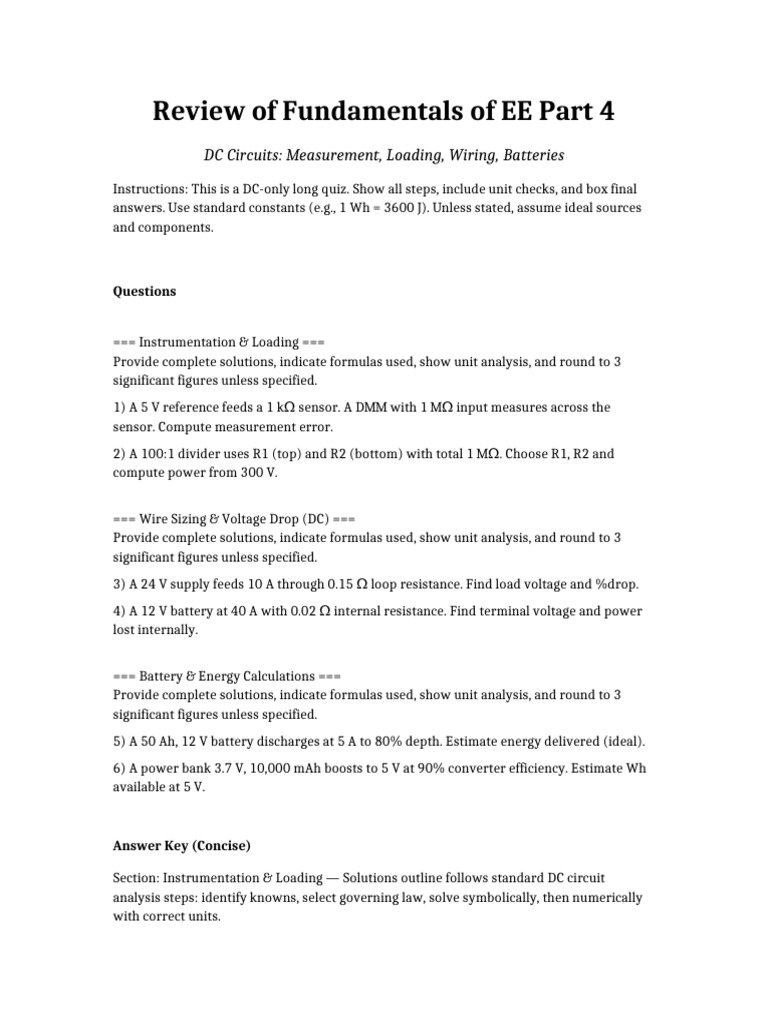 Review of Fundamentals of EE Part 4 DC ONLY | PDF