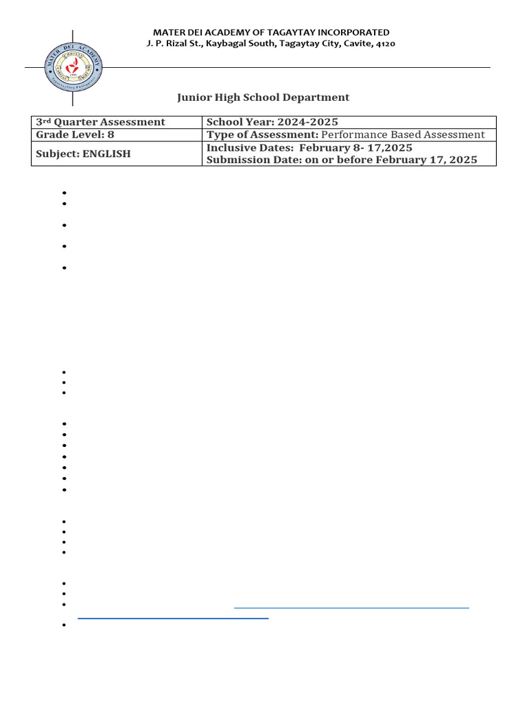 English 3rd Quarter Pba Grade 8pdf | PDF | Cognitive Science ...