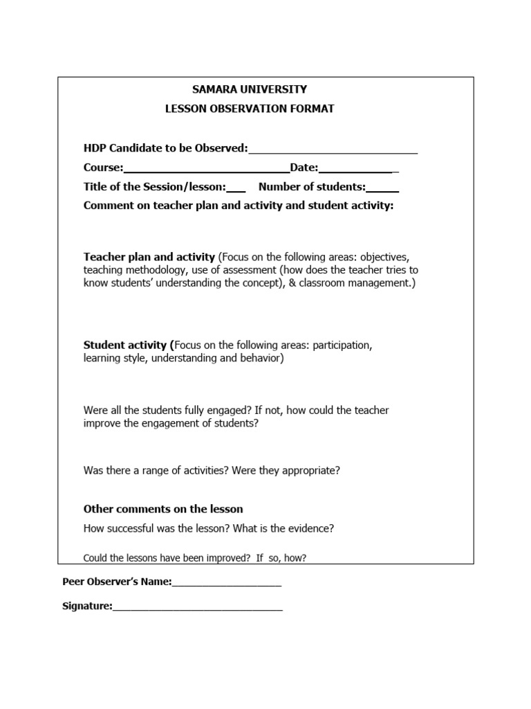 Sample Session Observation Format PDF (4) | PDF
