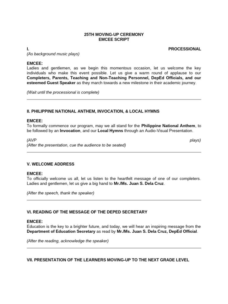 Moving-Up Script, Speech and Messages For Completers | PDF