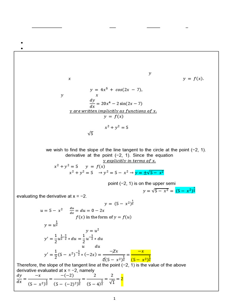 Implicit Differentiation 1 | PDF | Derivative | Function (Mathematics)