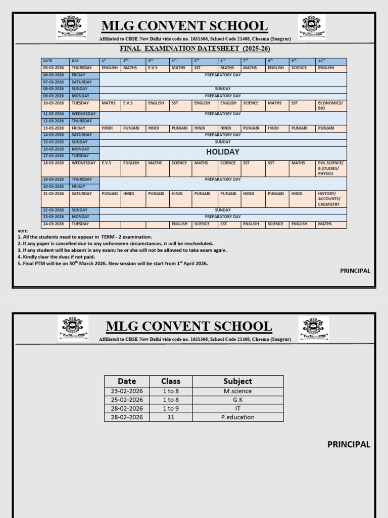 Term 2 Datesheet-1 | PDF