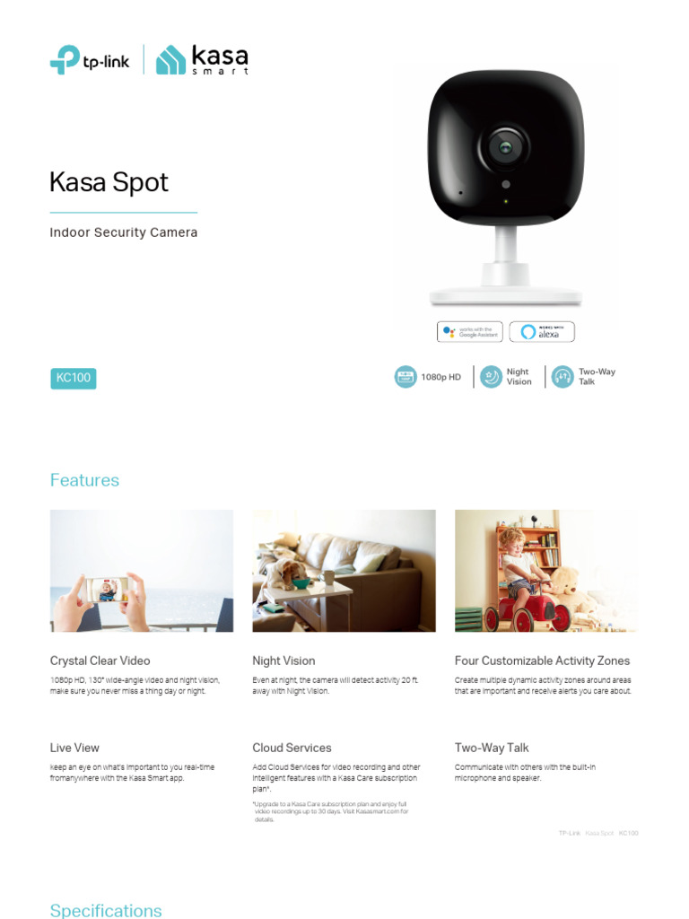 Kasa - Indoor Camera Spot KC100 | PDF | Ieee 802.11 | Camera