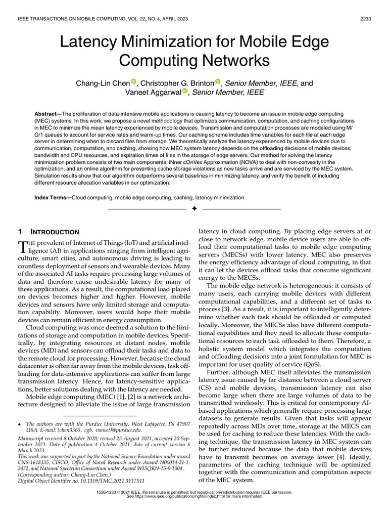 Latency Minimization For Mobile Edge Computing Networks | PDF | Cache ...