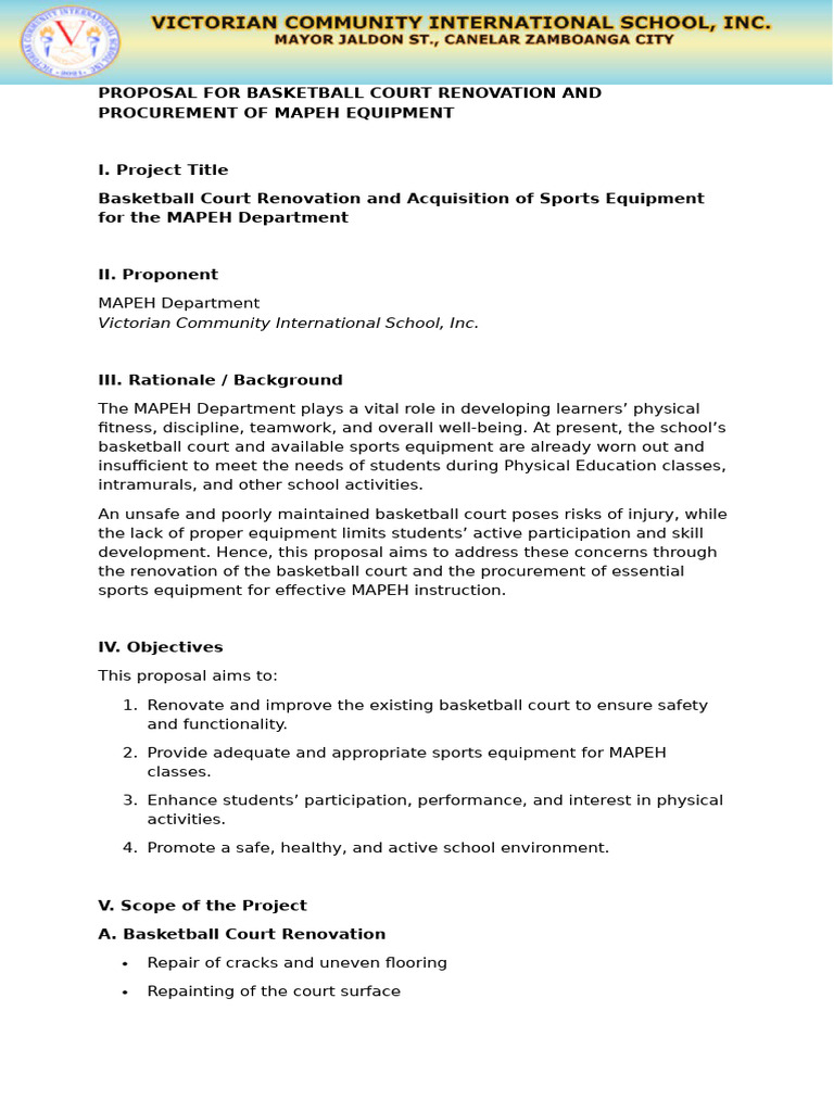 Proposal For Basketball Court Renovation and Procurement of Mapeh ...