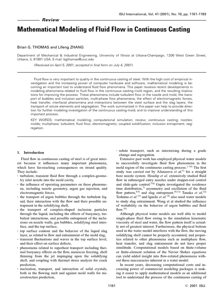 2001-Mathematical Modeling of Fluid Flow in Continuous Casting | PDF ...
