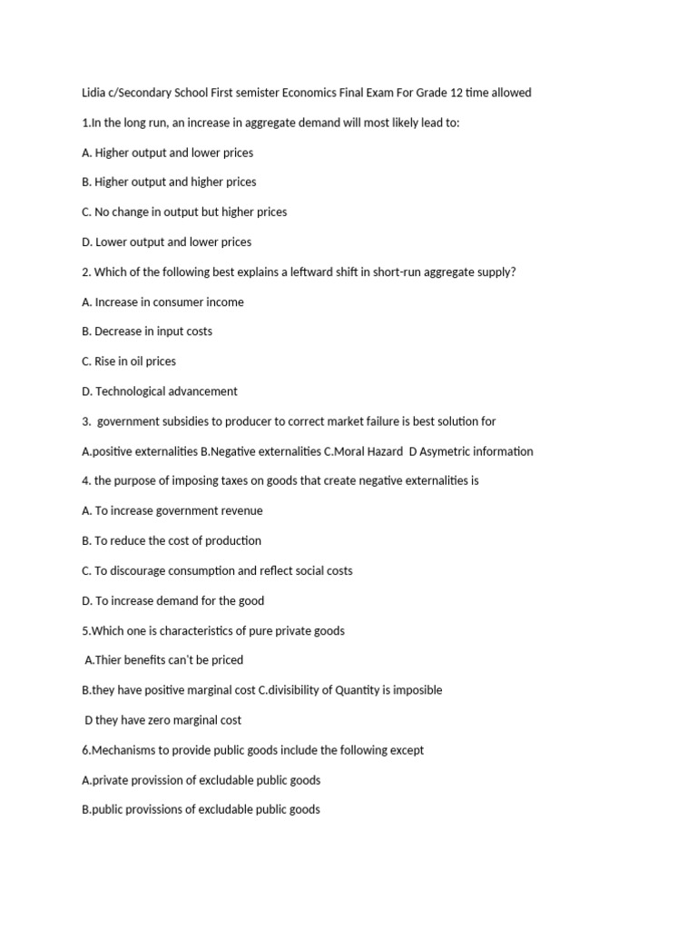 Grade 12 Final Exam | PDF