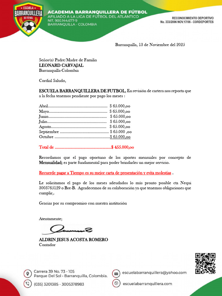 Circular de Cartera Leonard Carvajal | PDF