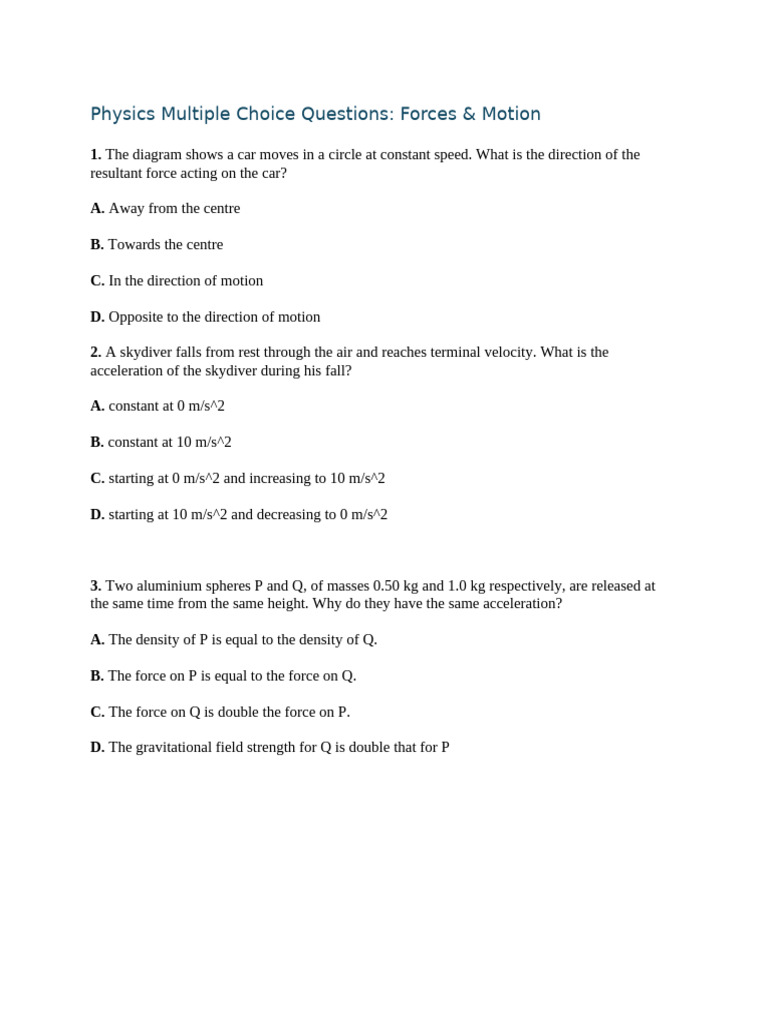 Dynamics Forces MCQ One Shot PDF | PDF | Force | Acceleration