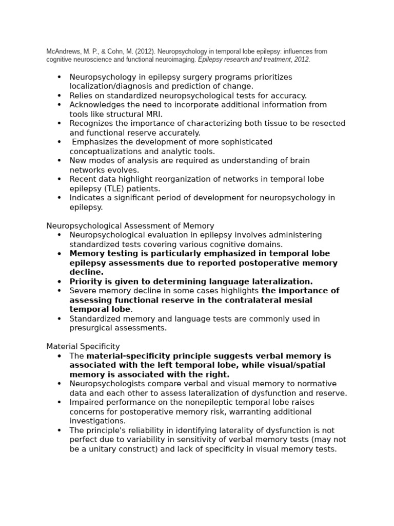 Temporal Lobe Epilepsy Notes | PDF | Temporal Lobe | Parietal Lobe