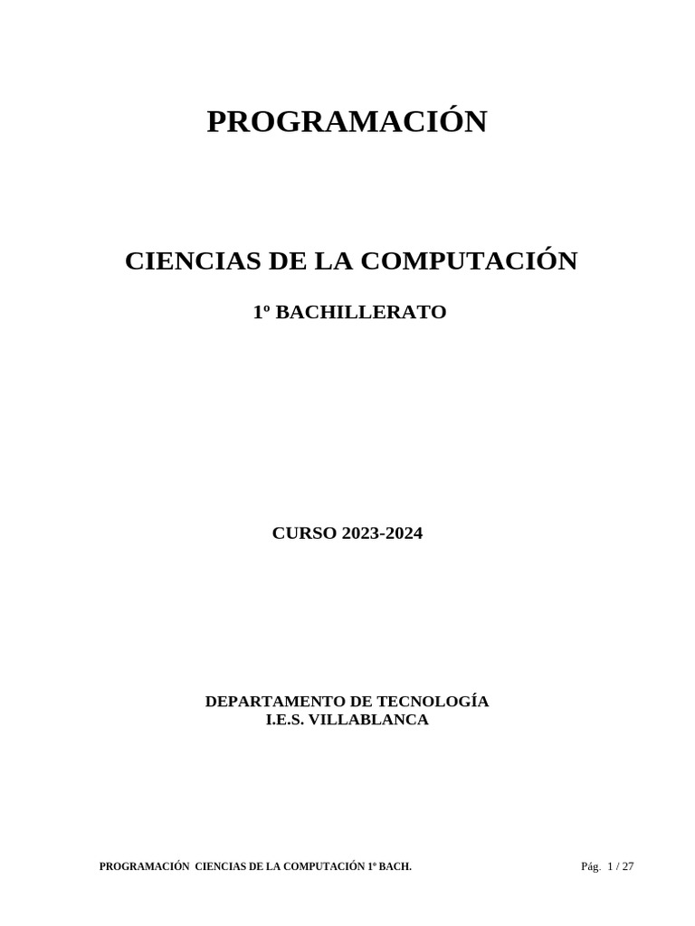 1 Bach. Ciencias de La Computación - I - 23 - 24 | PDF | Informática ...