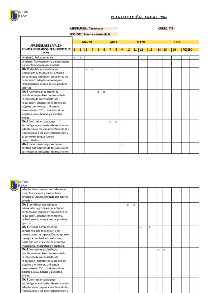 FORMATO PLANIFICACIÓN ANUAL 2026 Tec 7°B | PDF | Diseño | Tecnología de ...