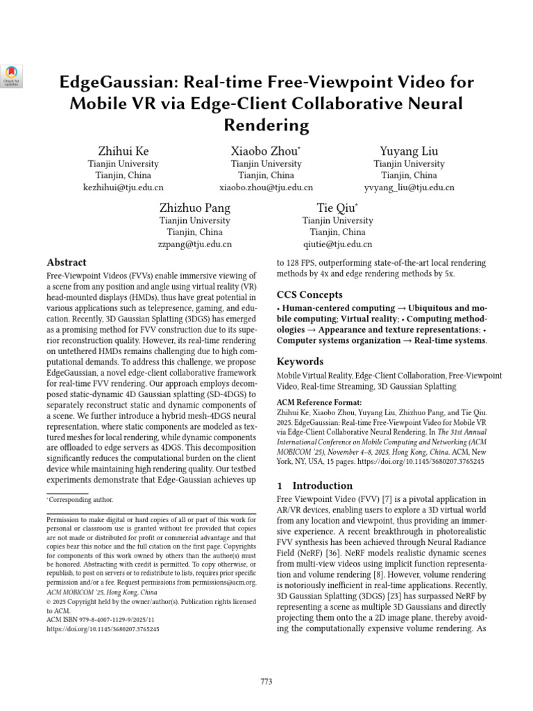 EdgeGaussian Real-time Free-Viewpoint Video ForMobile VR via Edge ...