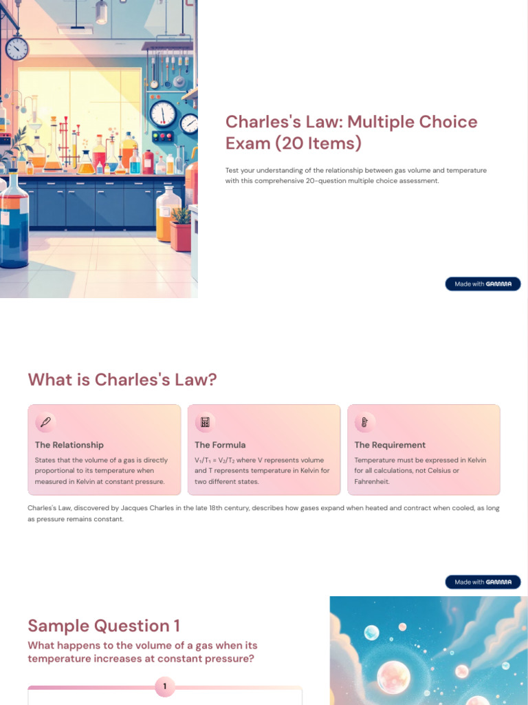 Charless Law Multiple Choice Exam 20 Items | PDF | Temperature | Gases