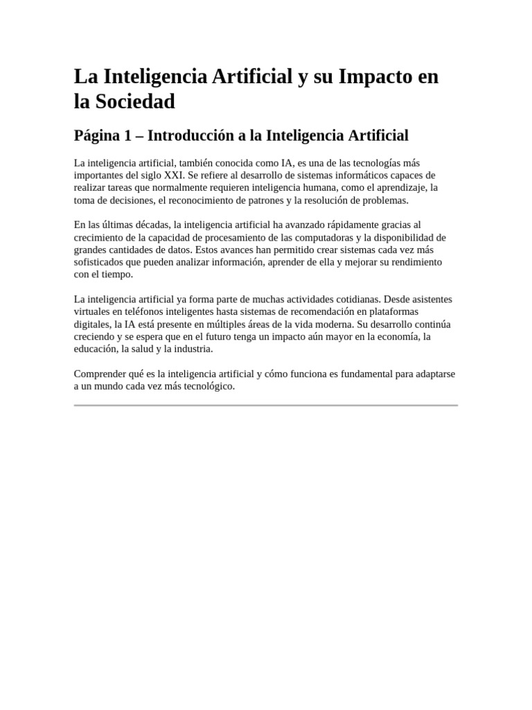 La Inteligencia Artificial y Su Impacto en La Sociedad | PDF ...