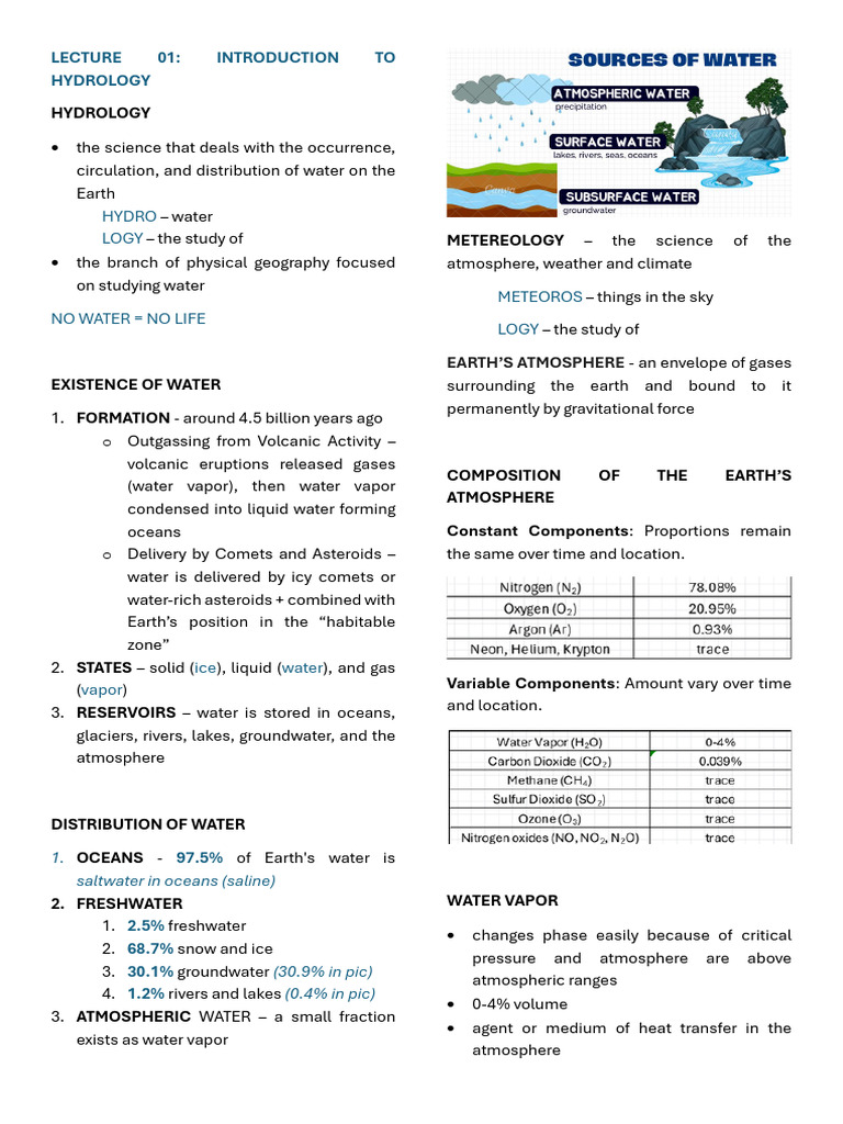 Lecture 01 & 02 - Hydrology | PDF | Atmosphere Of Earth | Humidity