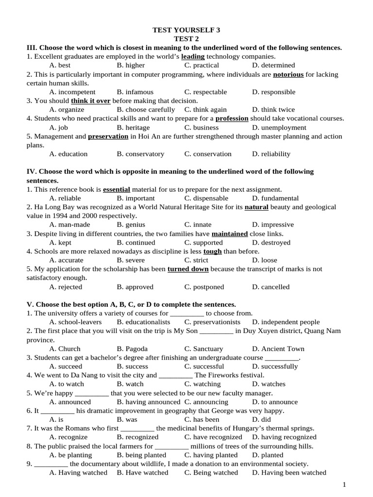 30. Test Yourself 3 - Test 2 | PDF | Learning Disability | Learning