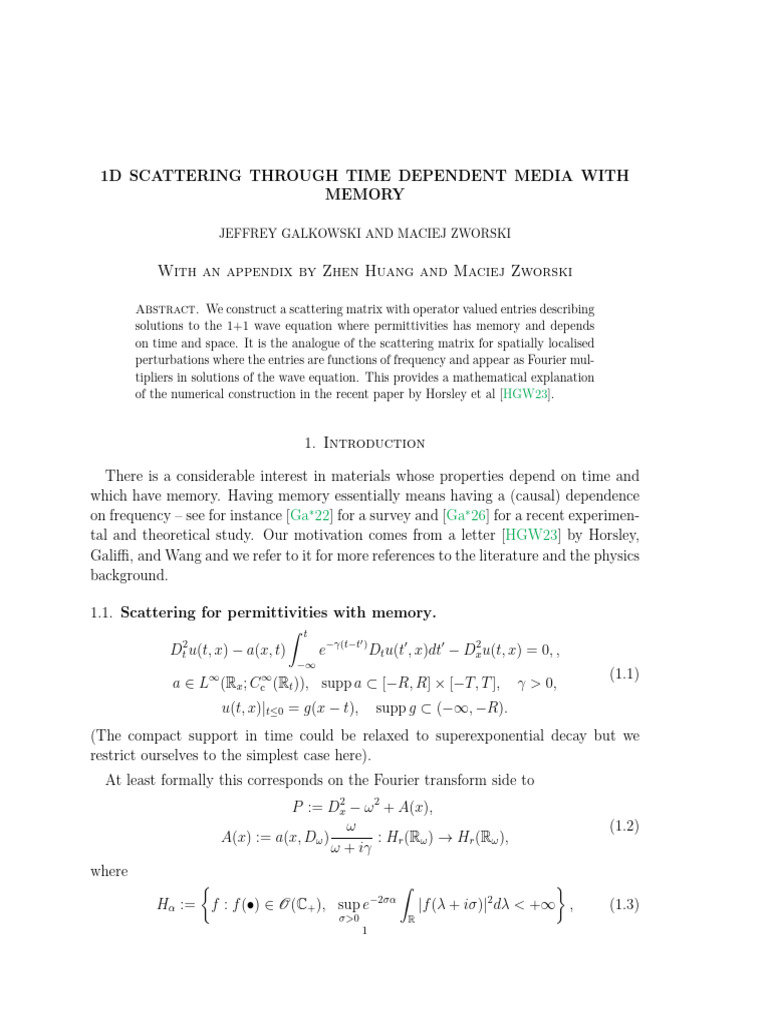 1D Scattering Through Time Dependent Media With Memory | PDF ...