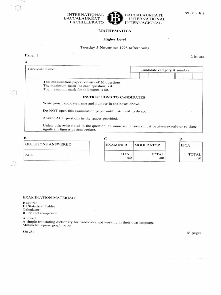 Mathematics Paper 1 HL | PDF