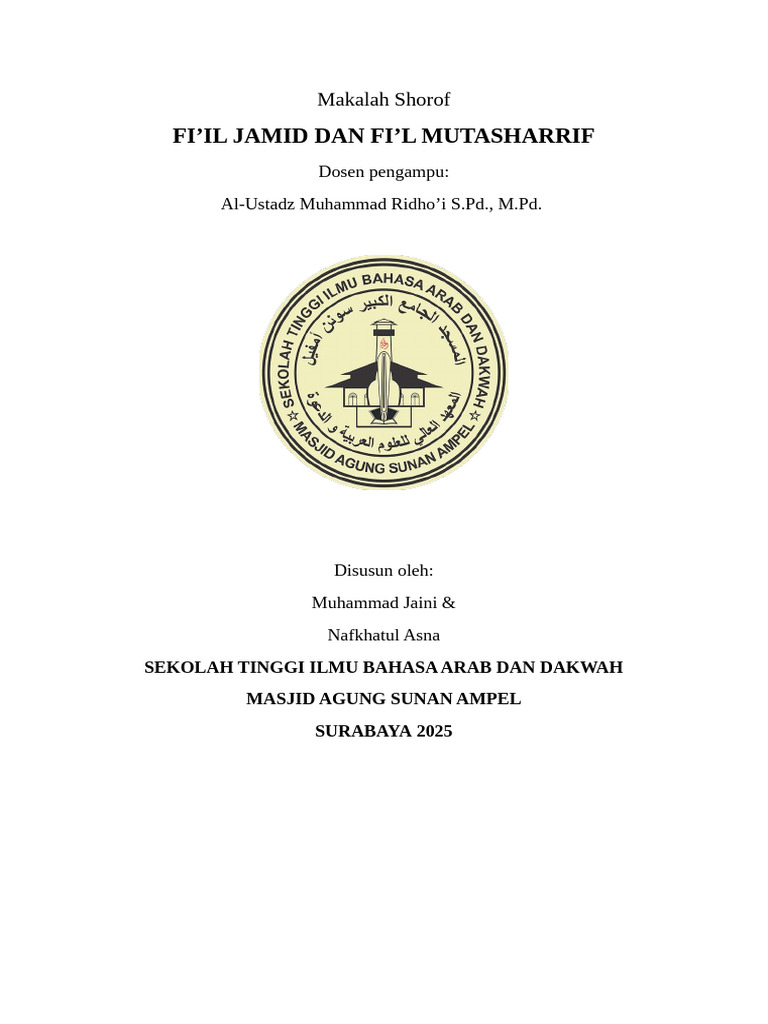 Makalah Fi'il Jamid 0 Mutasharrif | PDF