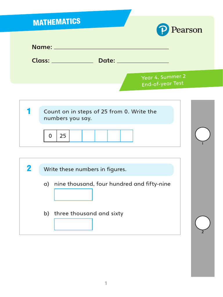 IPrimary Mathematics Year 4 End-Of-Year Progress Test Set 5 | PDF ...