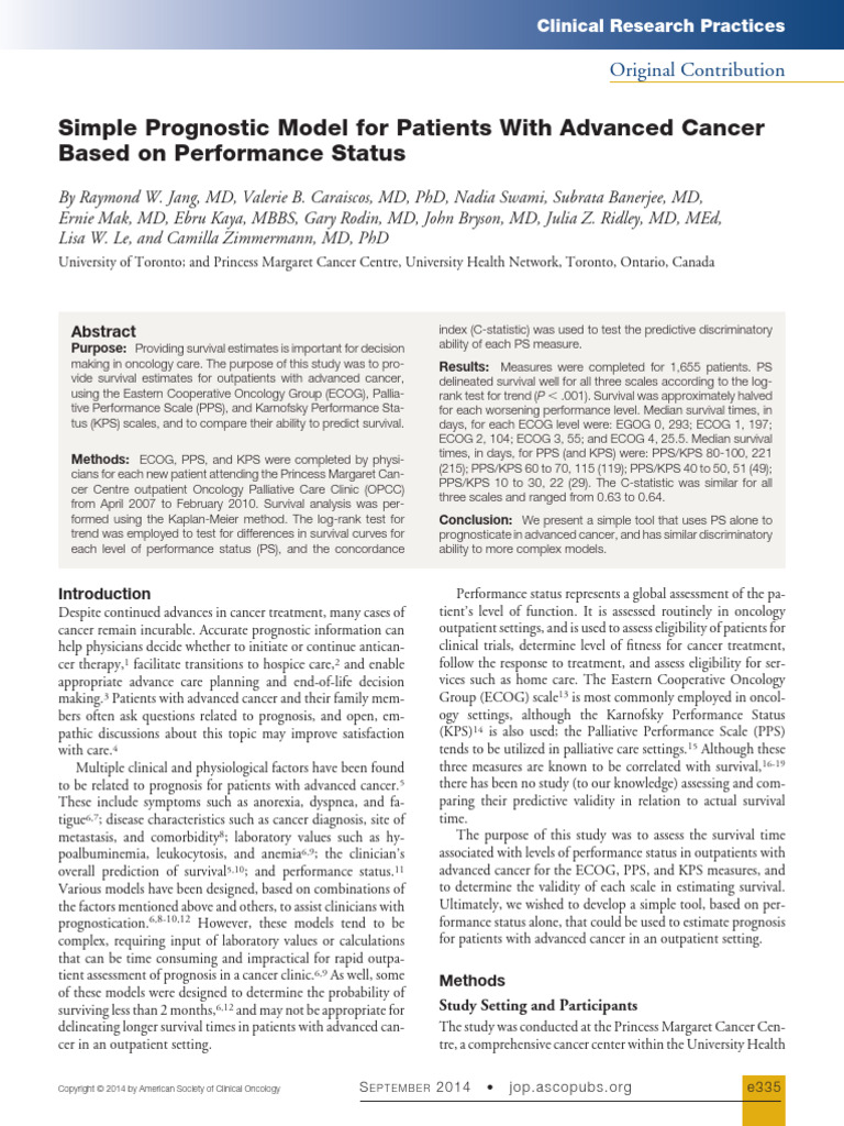 Simple Prognostic Model For Patients With Advanced Cancer | PDF ...