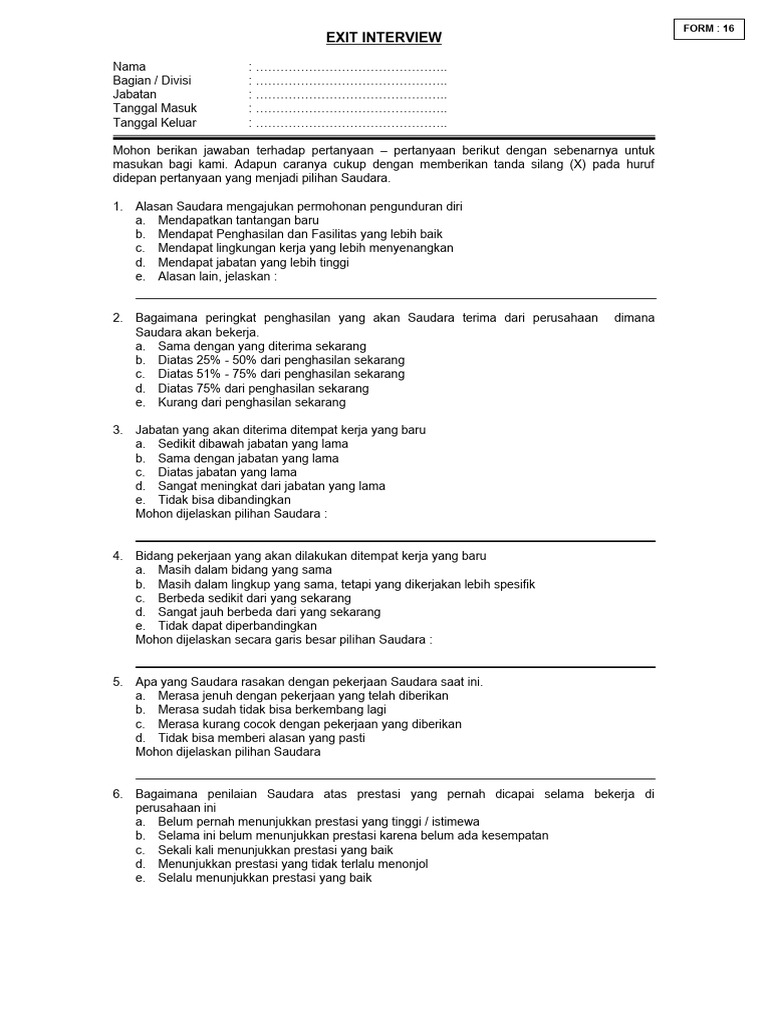 Form Exit Lengkap | PDF