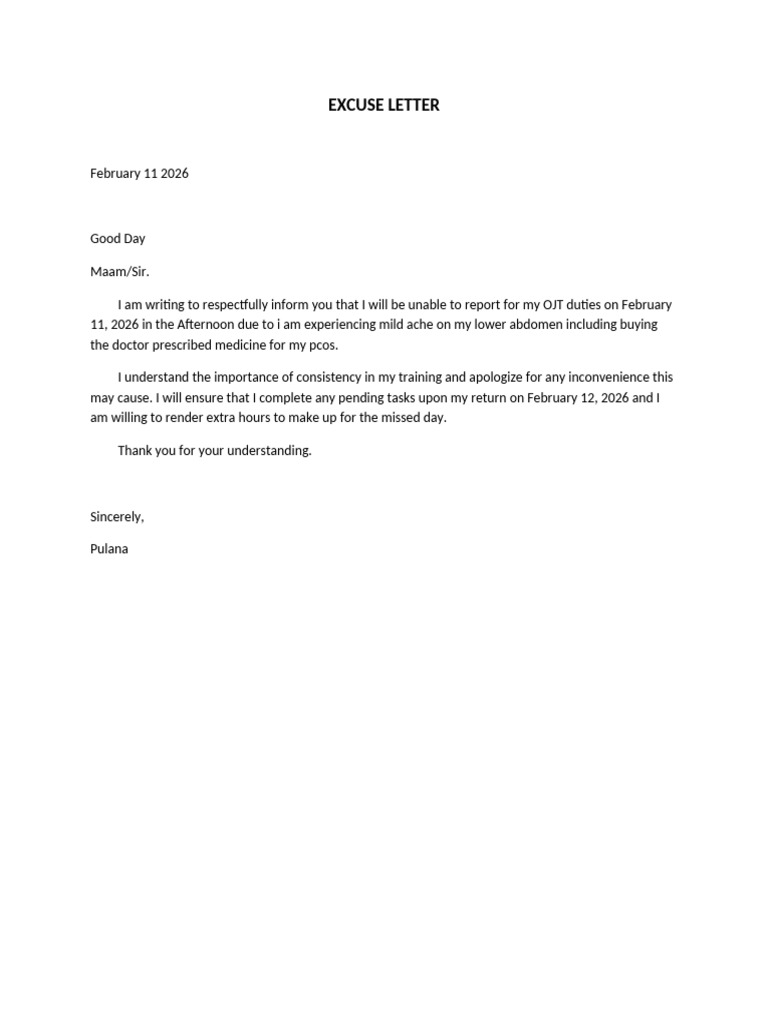 Excuse Letter-Wps Office | PDF