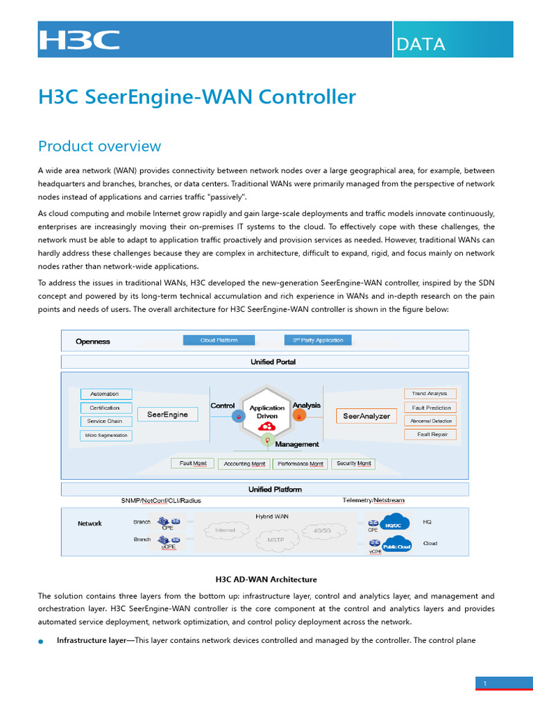 H3C SeerEngine-WAN Controller Datasheet | PDF | Computer Network ...