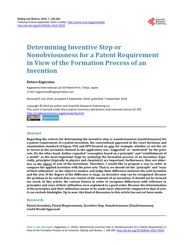 Determining Inventive Step or Nonobviousness for a Patent Requirement ...