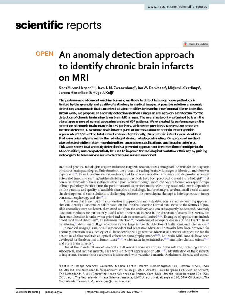 Anomaly Detection Approach For Identifying Chronic Brain Infracts | PDF ...
