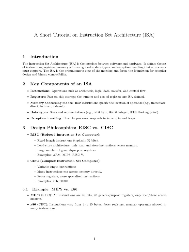A Short Tutorial on Instruction Set Architecture (ISA) | PDF | Digital ...
