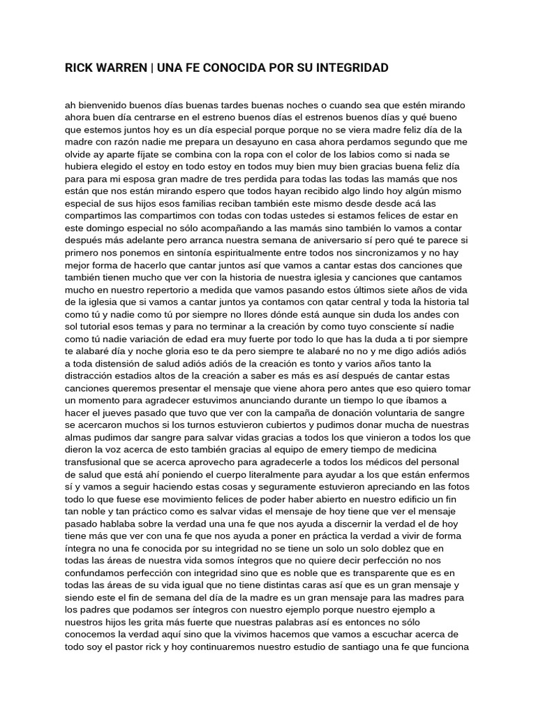 Rick Warren - Una Fe Conocida Por Su Integridad | PDF